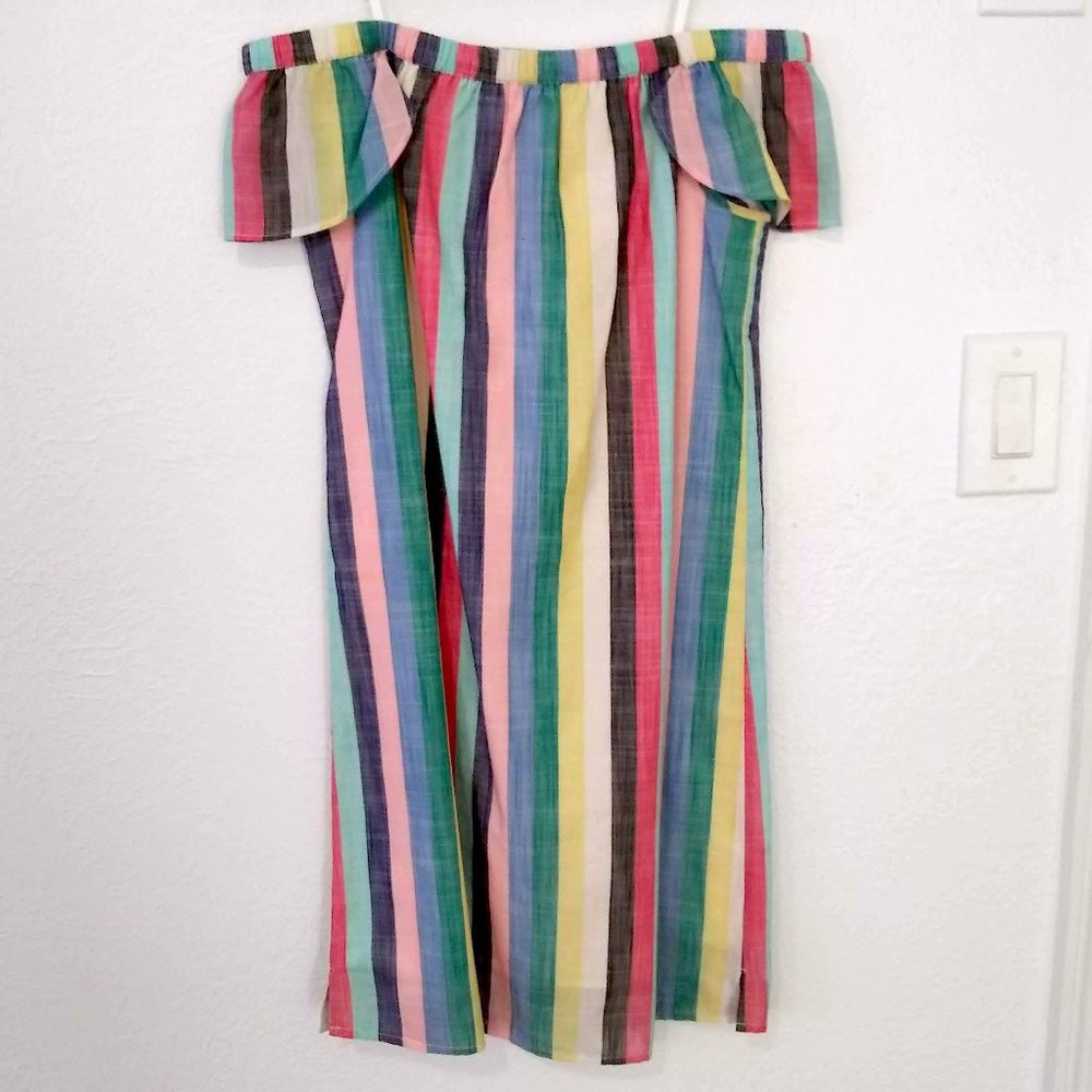 Rainbow Off the Shoulder Lightweight Shift Dress